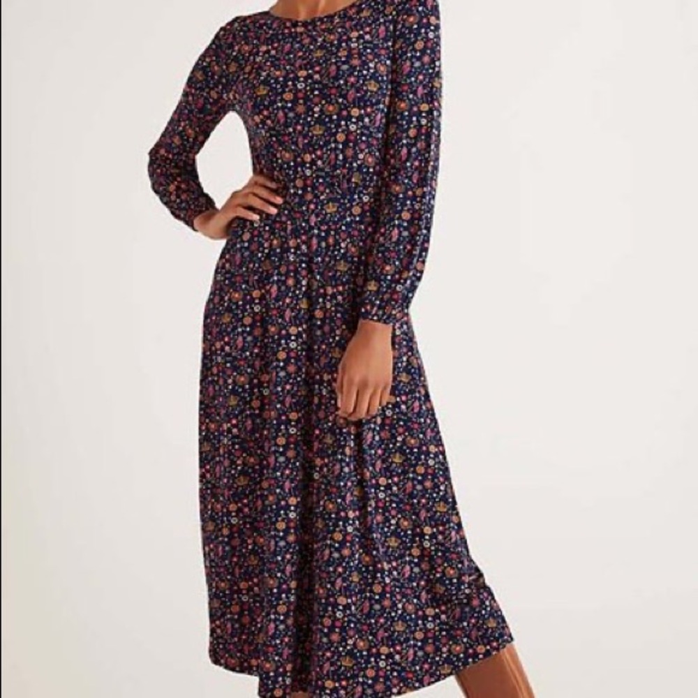 Boden Navy Crown Ditsy Sasha Pocket Long-Sleeve Dress size 2